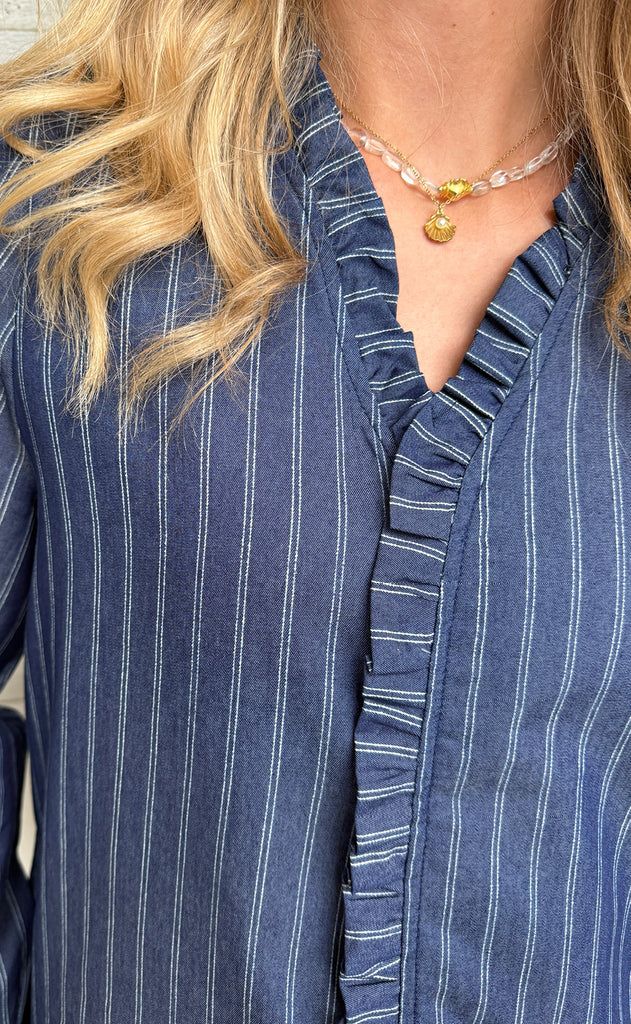 Say INA Copenhagen Bluse - Catja - Dark Denim Blue W. Pinstripe