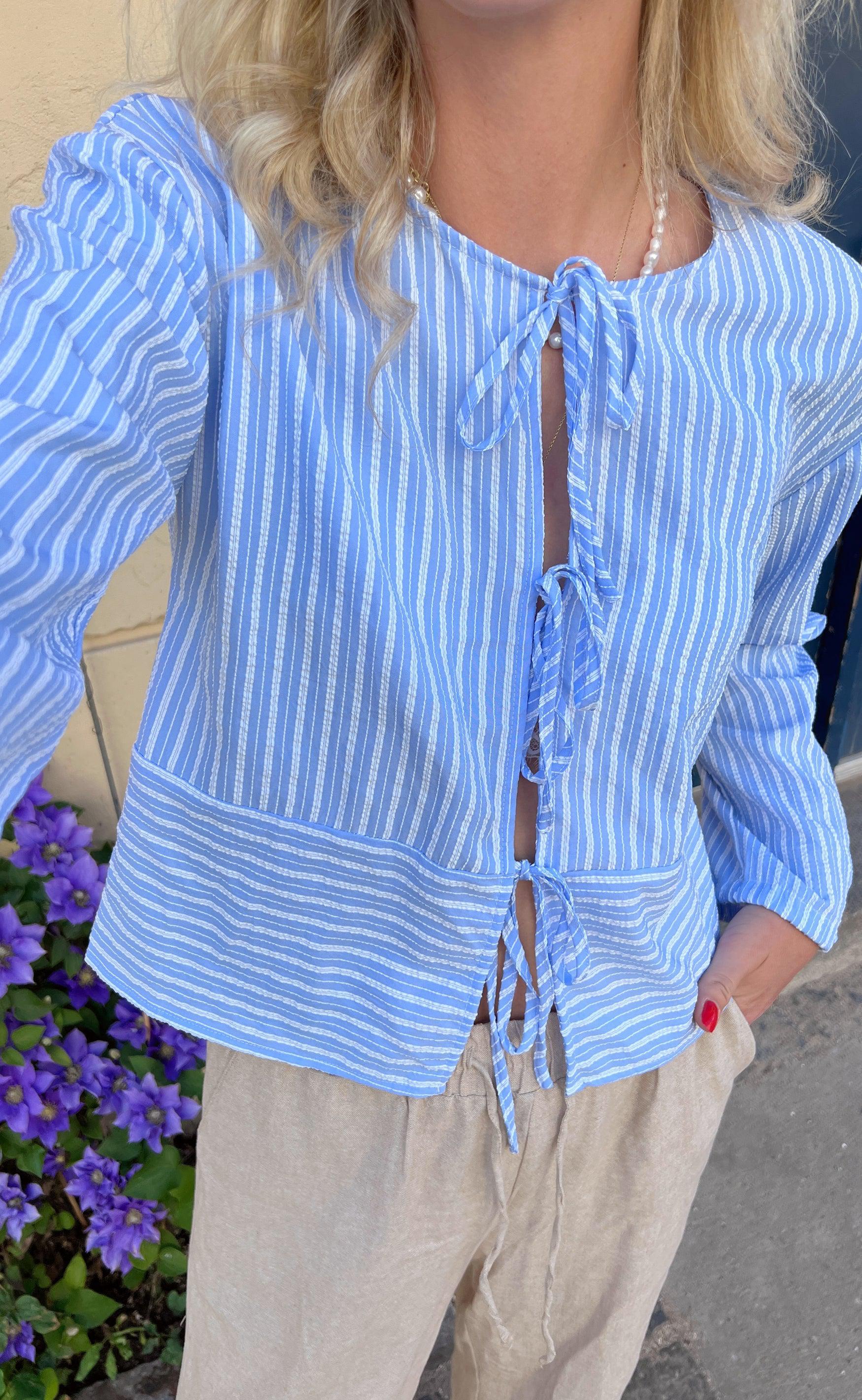 Say INA Copenhagen Bluse - Cornelia - Blue / White Stripe (vendbar)