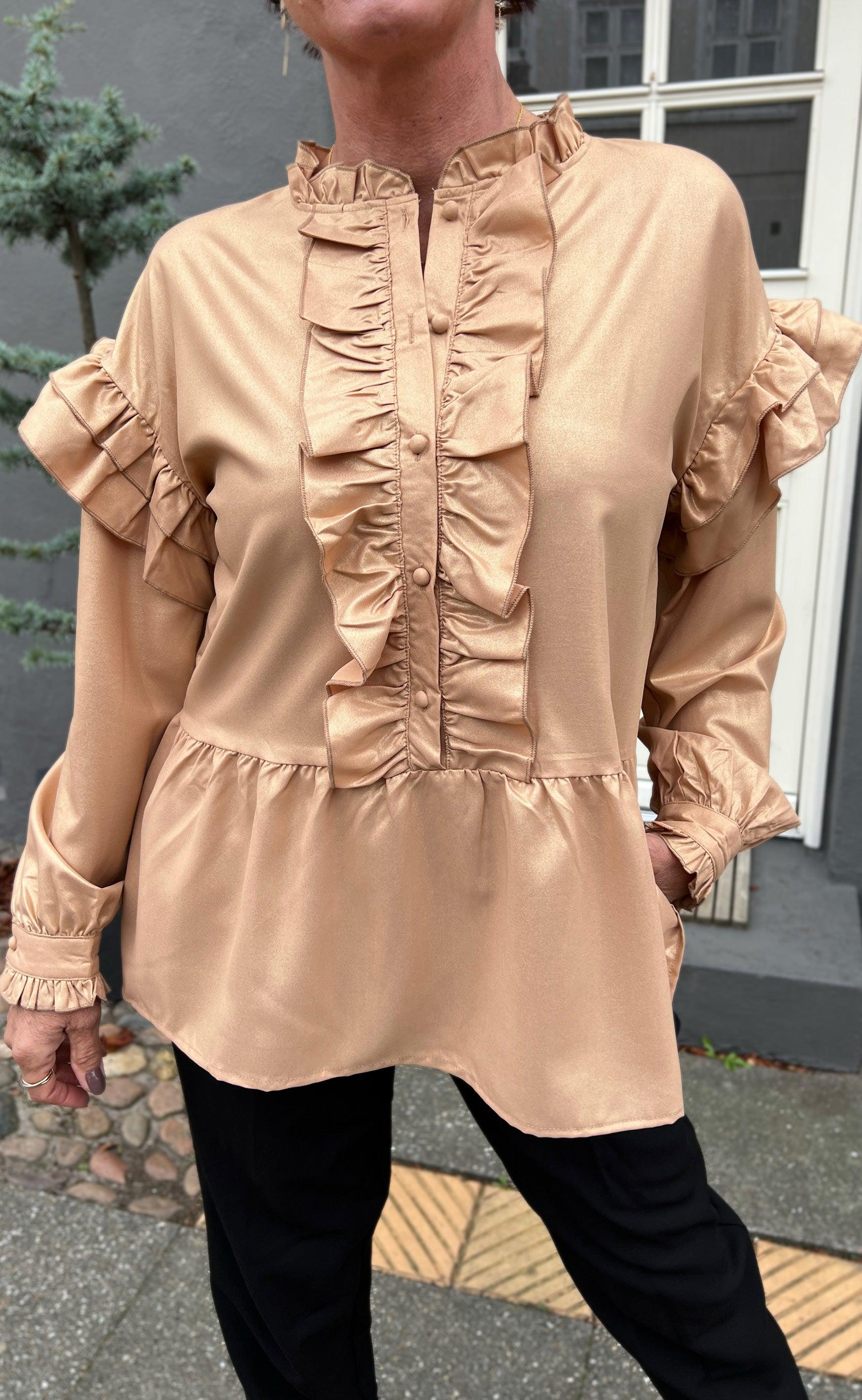 Say INA Copenhagen Bluse - Frida - Beige W. Gold Glitter