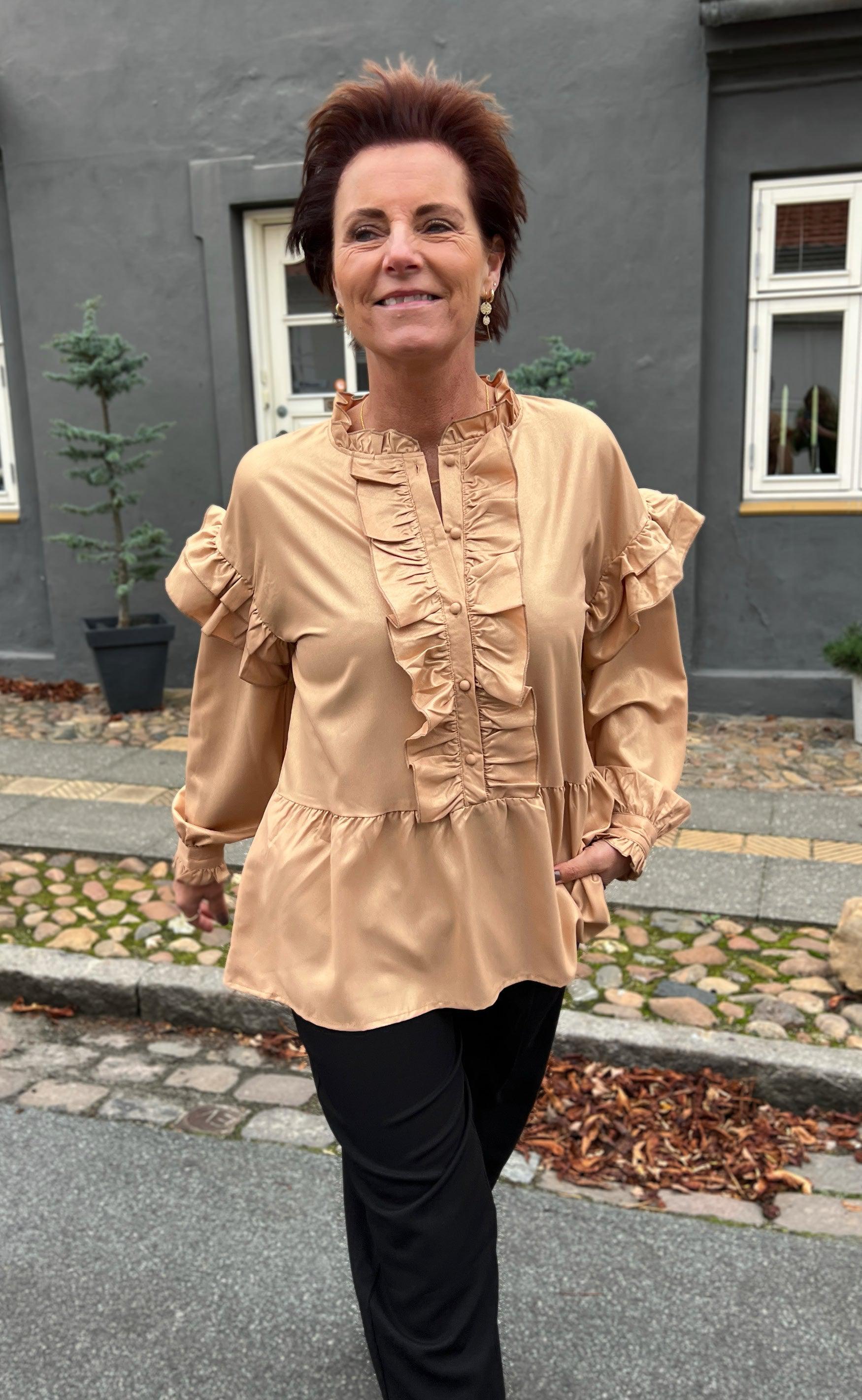 Say INA Copenhagen Bluse - Frida - Beige W. Gold Glitter