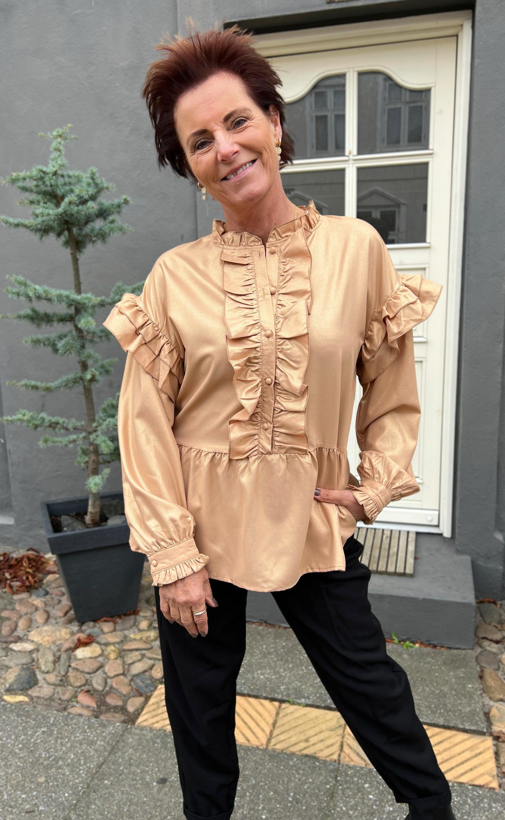 Say INA Copenhagen Bluse - Frida - Beige W. Gold Glitter