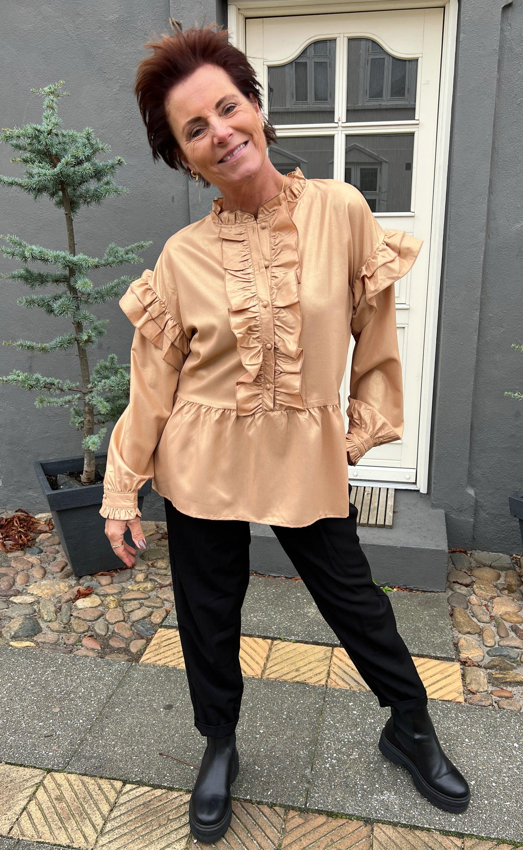 Say INA Copenhagen Bluse - Frida - Beige W. Gold Glitter