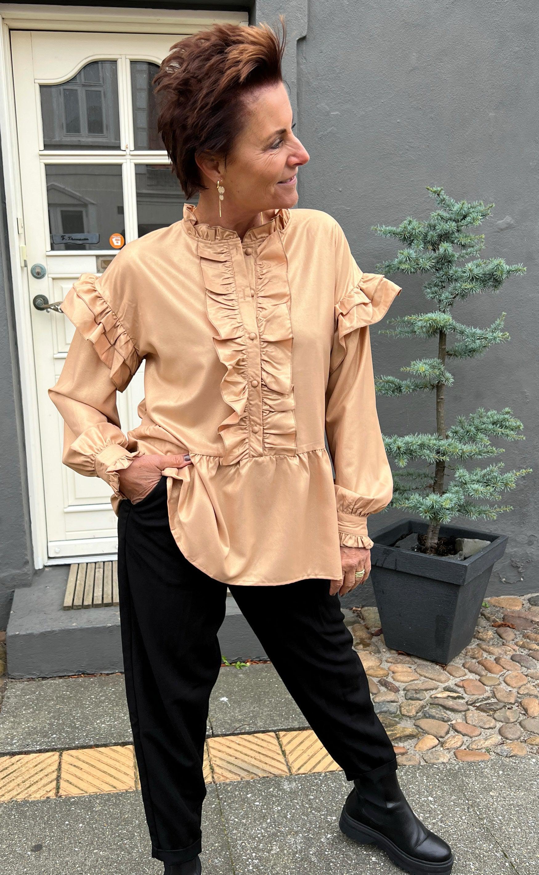 Say INA Copenhagen Bluse - Frida - Beige W. Gold Glitter