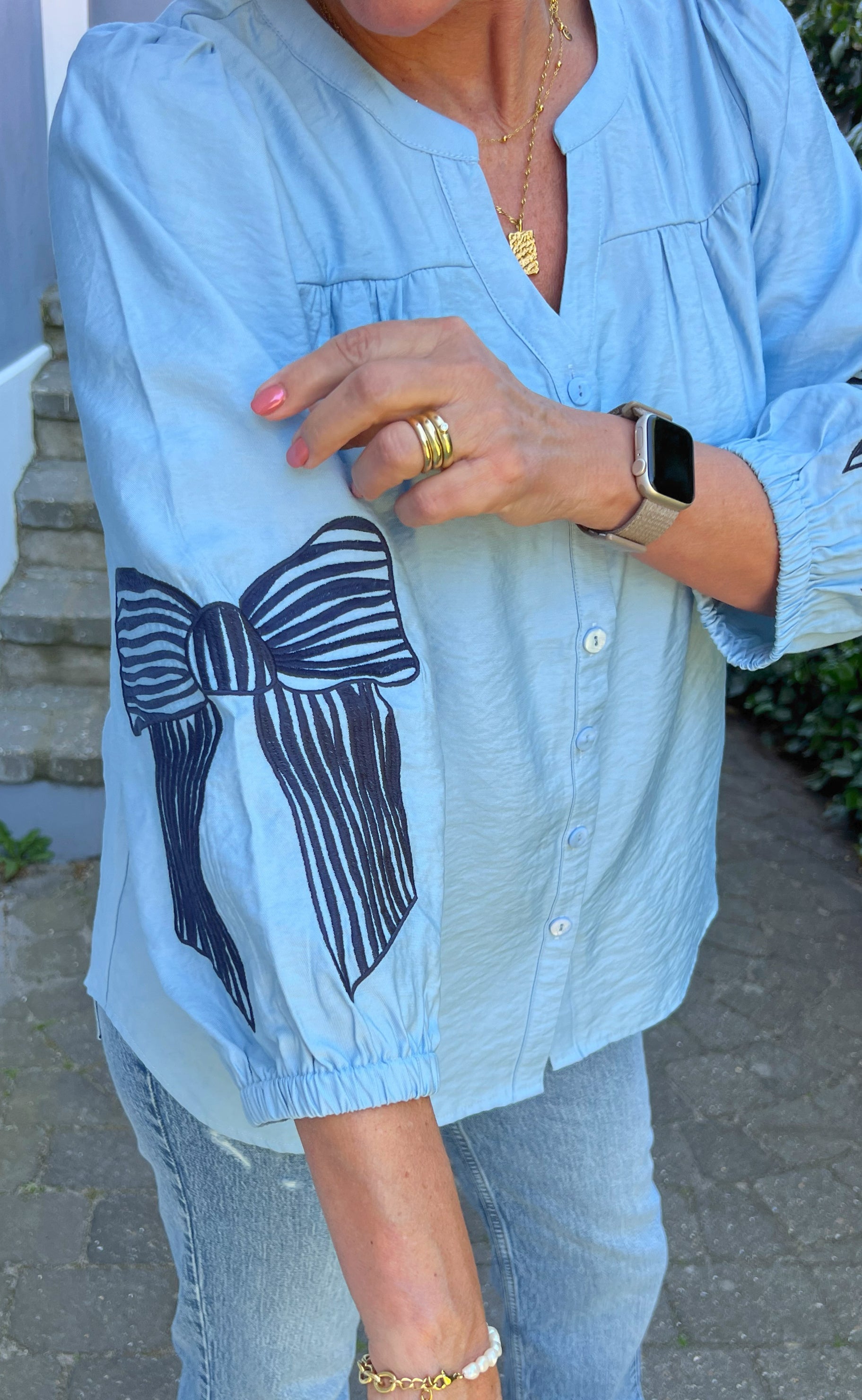 Say INA Copenhagen Bluse - Milly - Light Blue W. Navy Bows