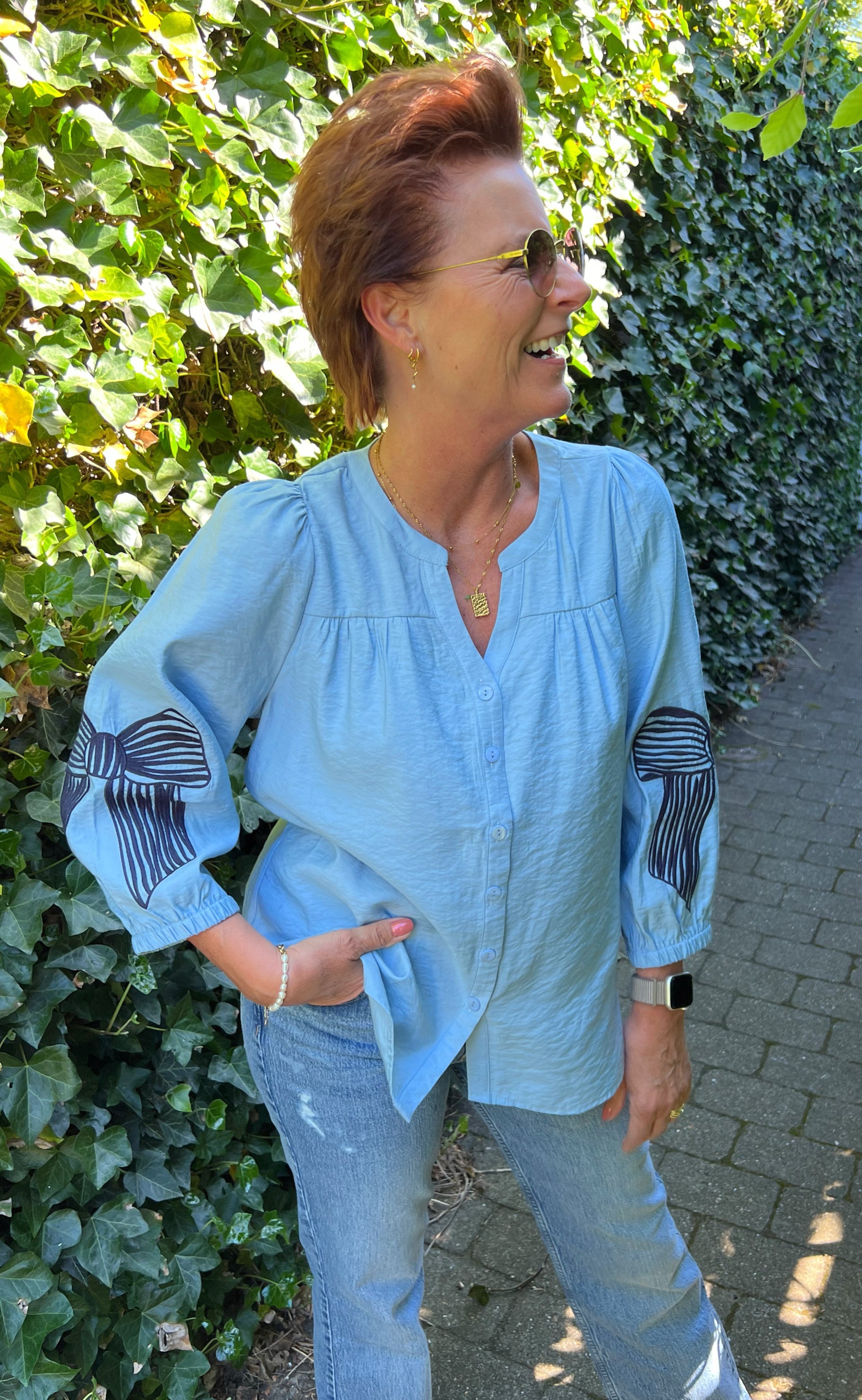 Say INA Copenhagen Bluse - Milly - Light Blue W. Navy Bows