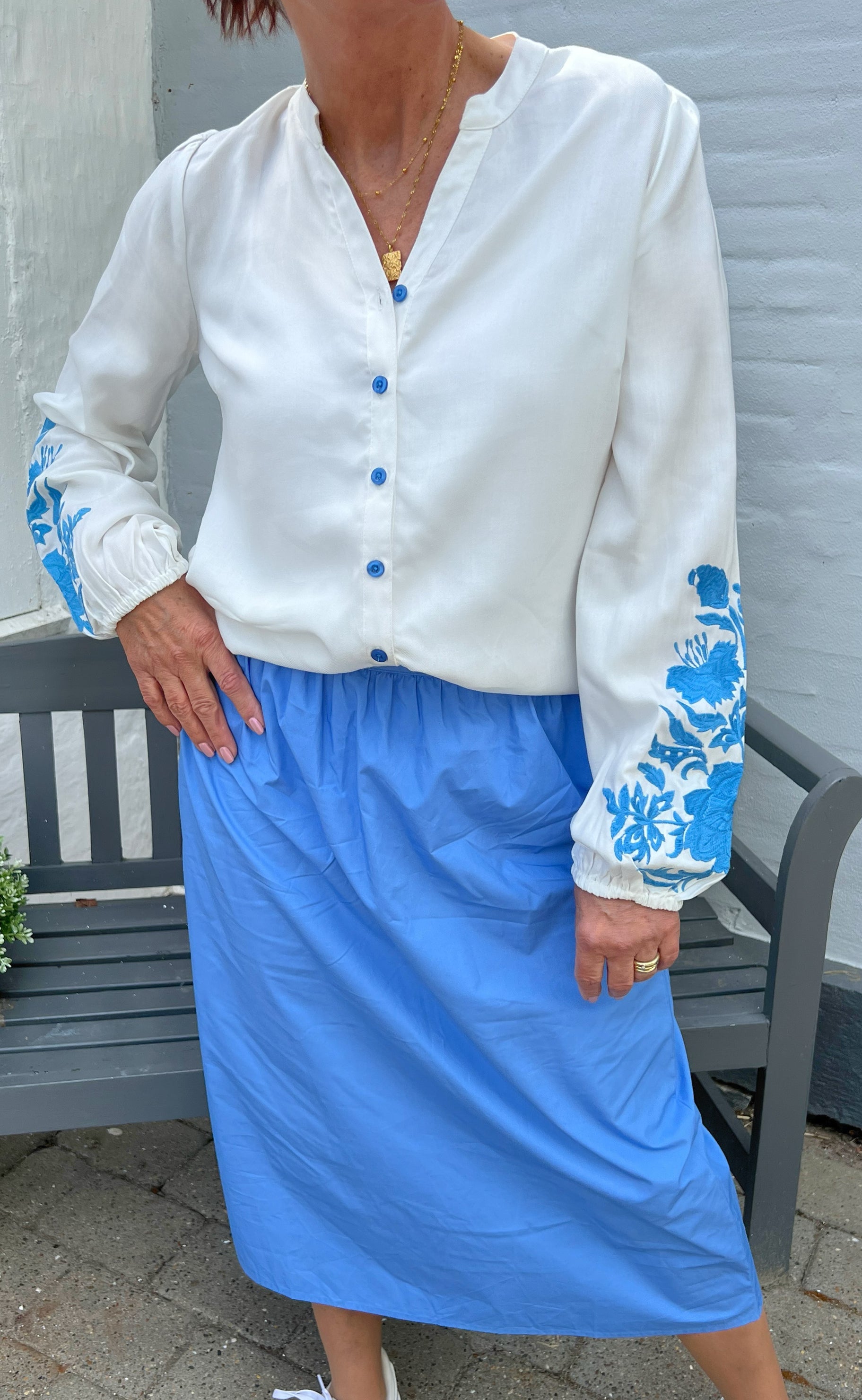 Say INA Copenhagen Bluse - Molly - Off White w. Blue