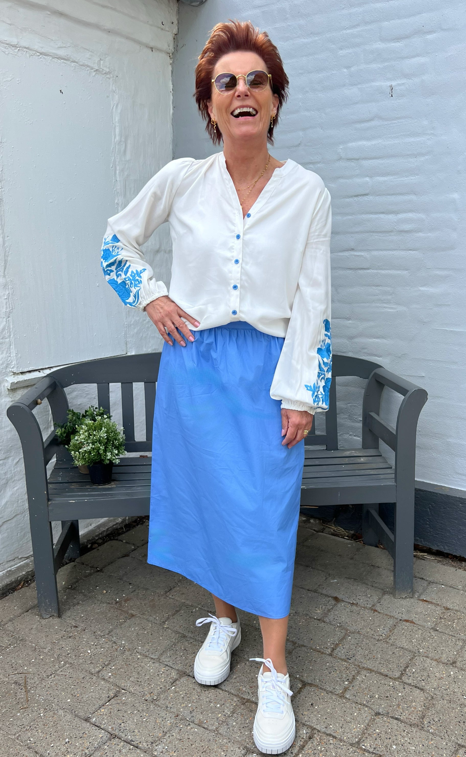 Say INA Copenhagen Bluse - Molly - Off White w. Blue