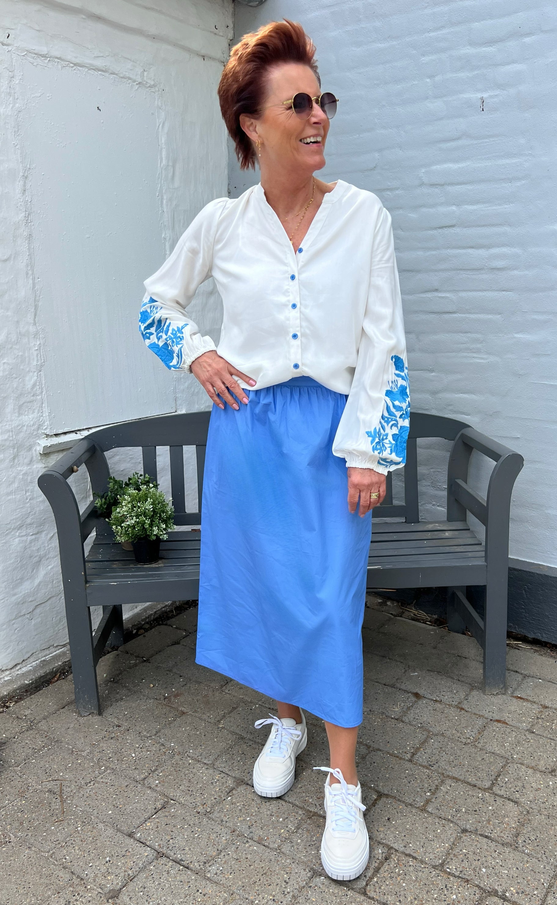 Say INA Copenhagen Bluse - Molly - Off White w. Blue