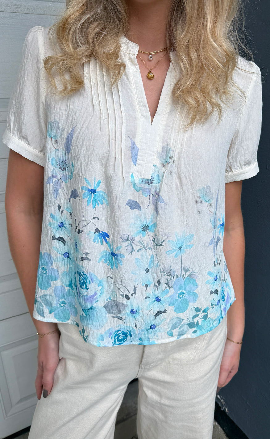 Say INA Copenhagen Bluse - Nina - Off White W. Blue Flowers