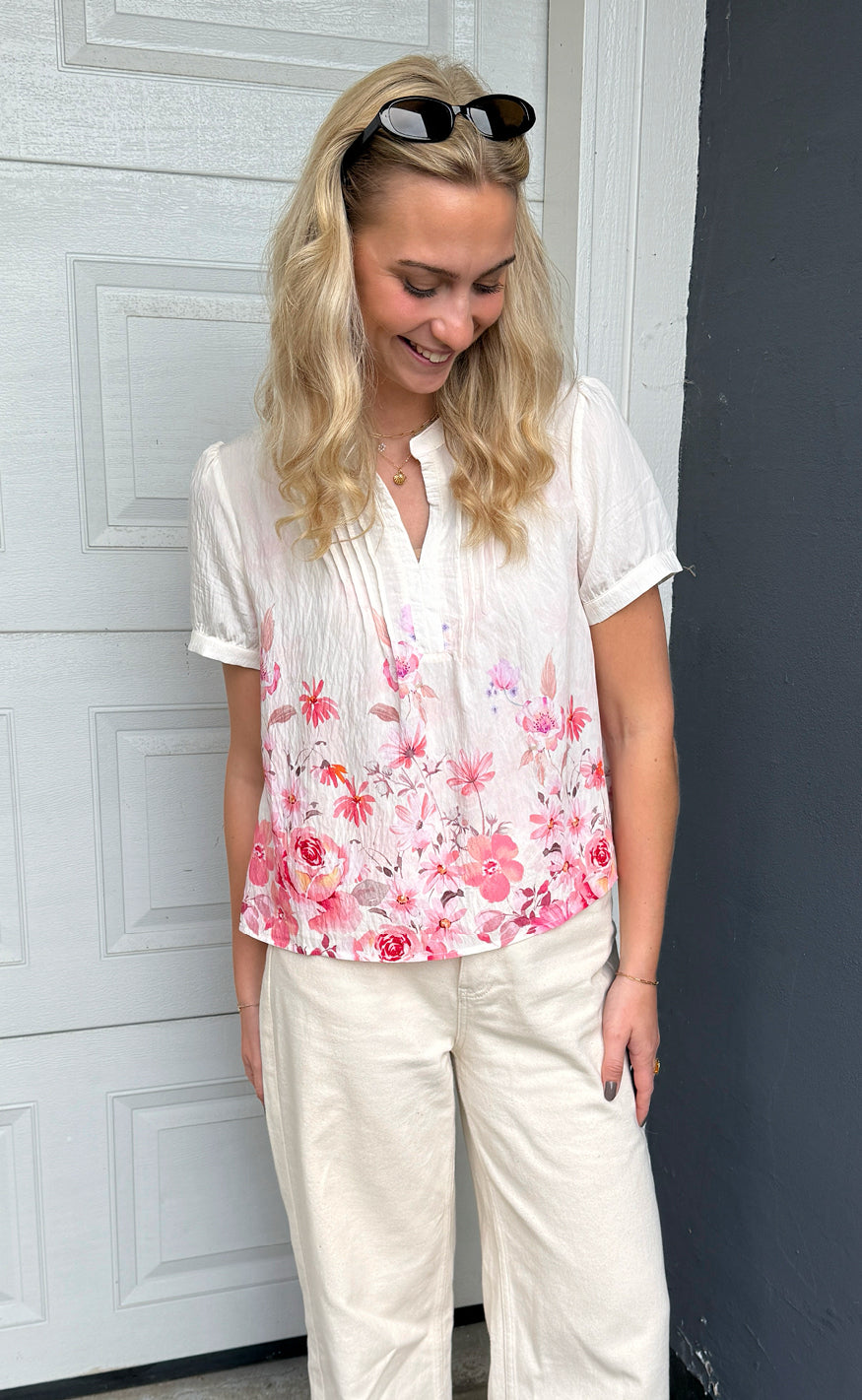 Say INA Copenhagen Bluse - Nina - Off White W. Pink Flowers