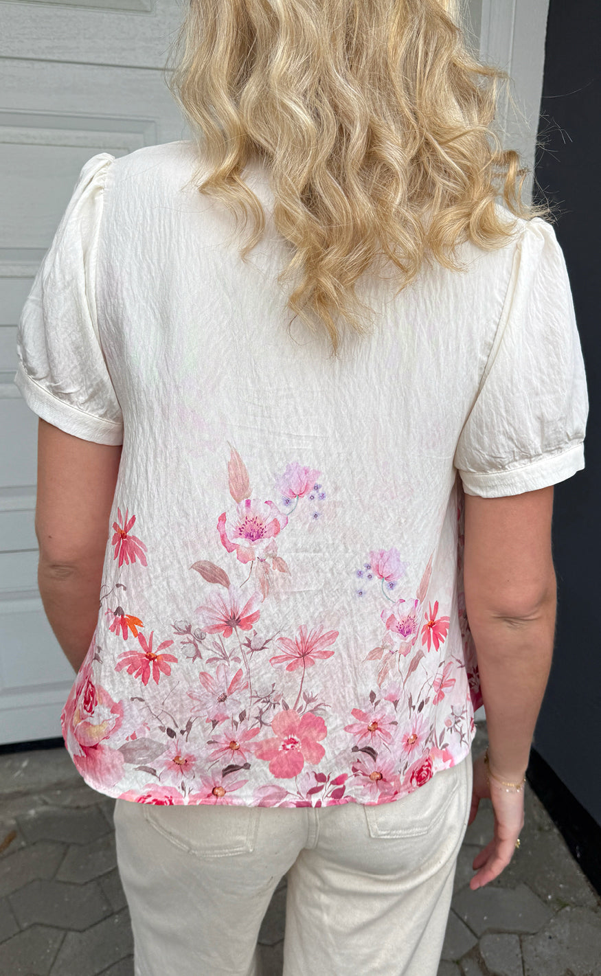 Say INA Copenhagen Bluse - Nina - Off White W. Pink Flowers