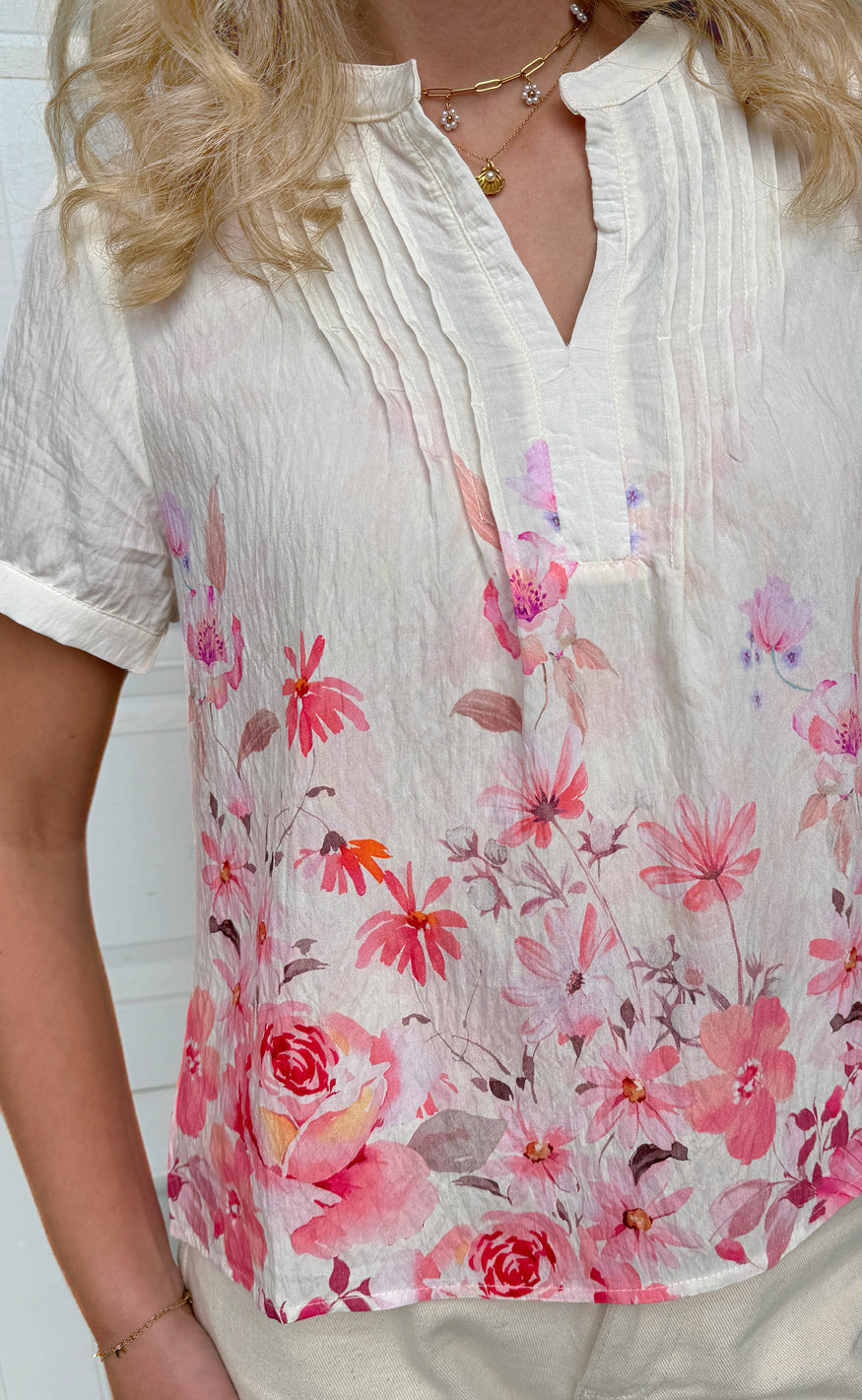 Say INA Copenhagen Bluse - Nina - Off White W. Pink Flowers