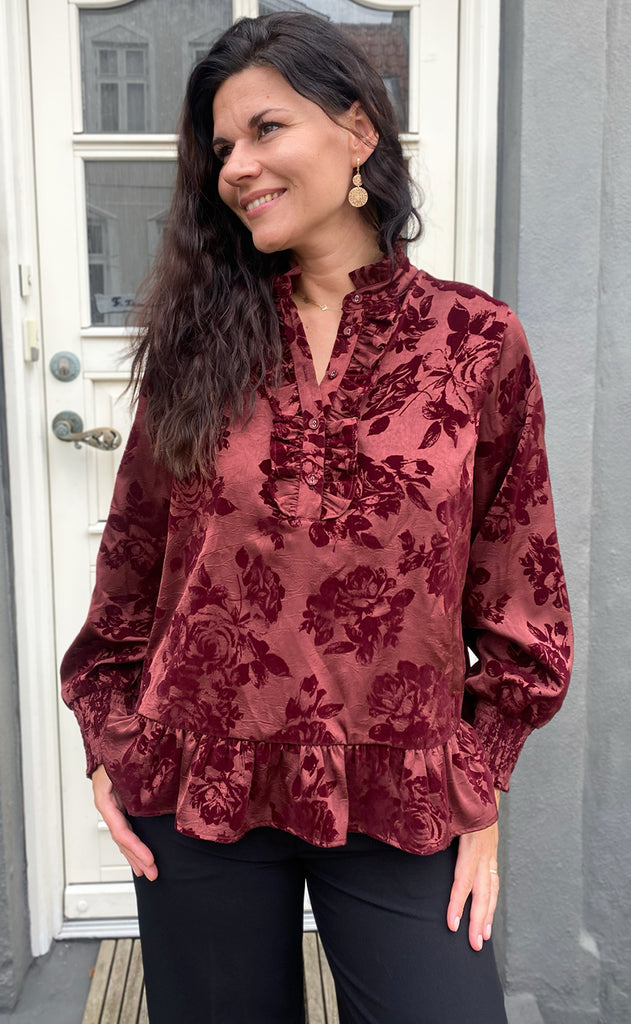 Say INA Copenhagen Bluse - Nora - Bordeaux Flowers