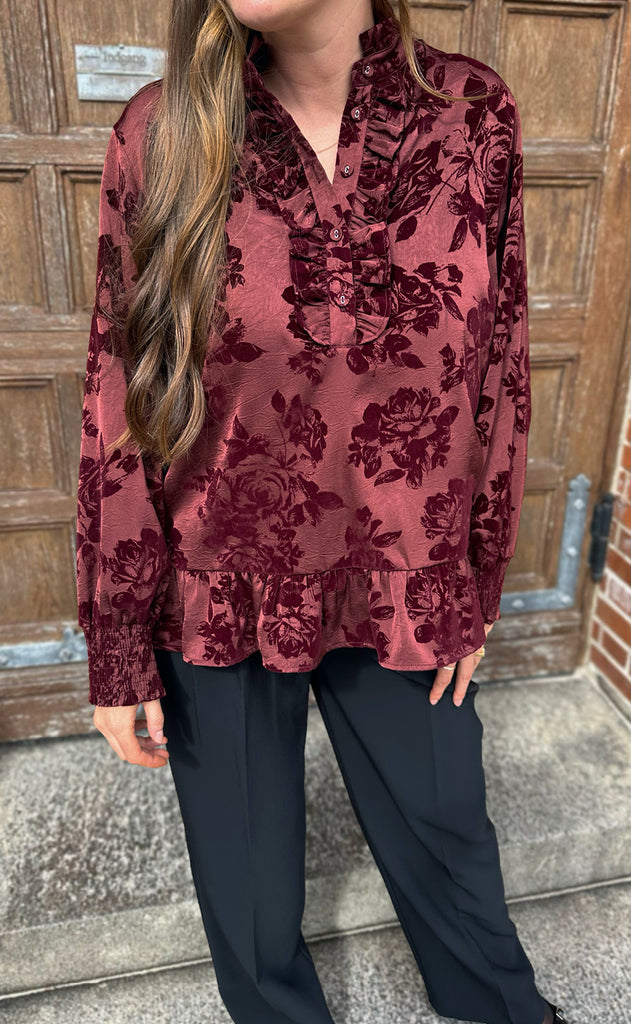 Say INA Copenhagen Bluse - Nora - Bordeaux Flowers