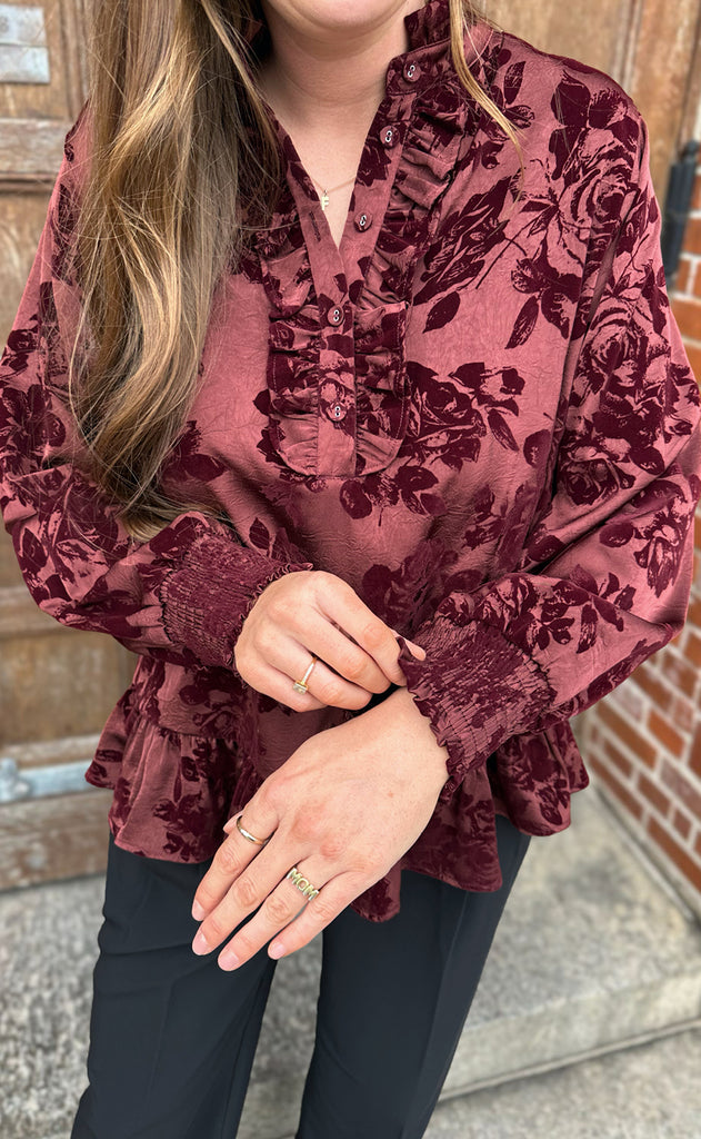 Say INA Copenhagen Bluse - Nora - Bordeaux Flowers