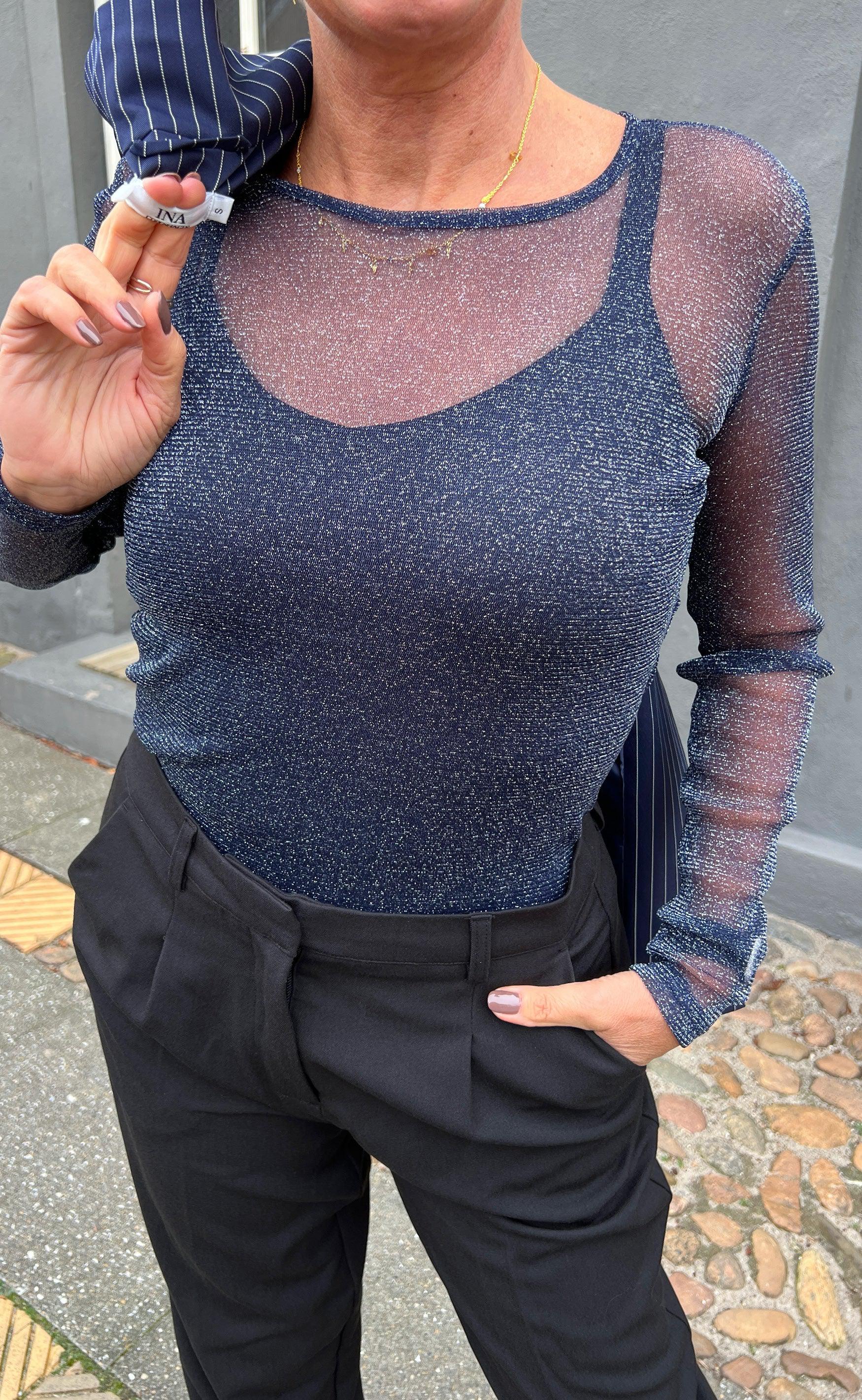 Say INA Copenhagen Bluse - Sofia - Navy Blue Glitter