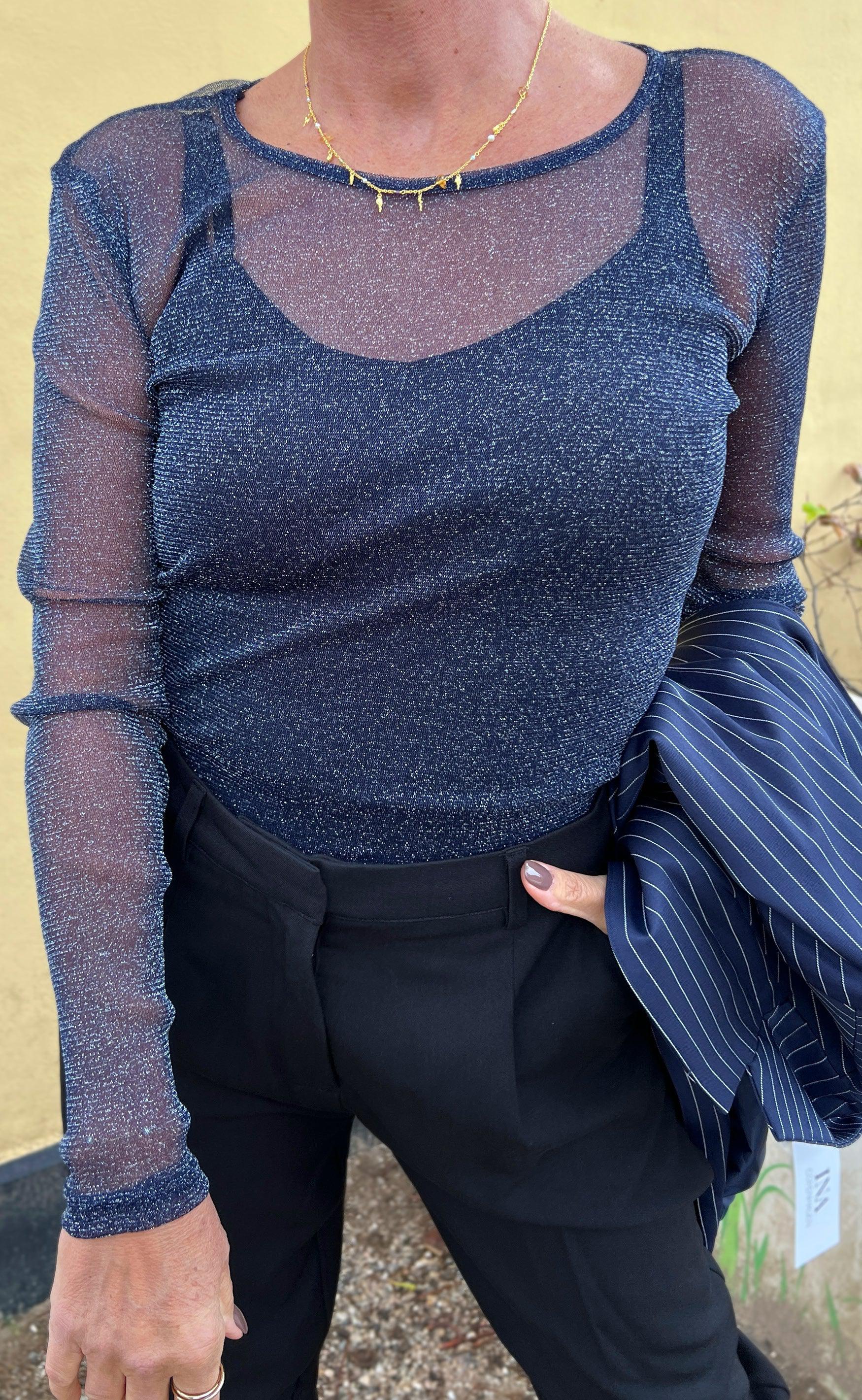 Say INA Copenhagen Bluse - Sofia - Navy Blue Glitter