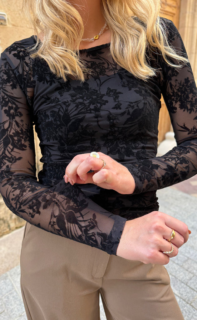 Say INA Copenhagen Bluse - Sophia Mesh - Black Flower