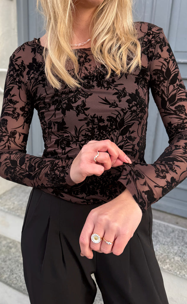 Say INA Copenhagen Bluse - Sophia Mesh - Brown Flower