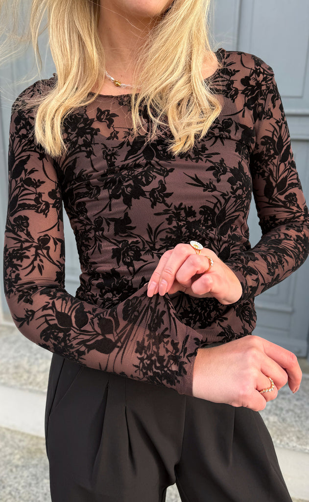 Say INA Copenhagen Bluse - Sophia Mesh - Brown Flower