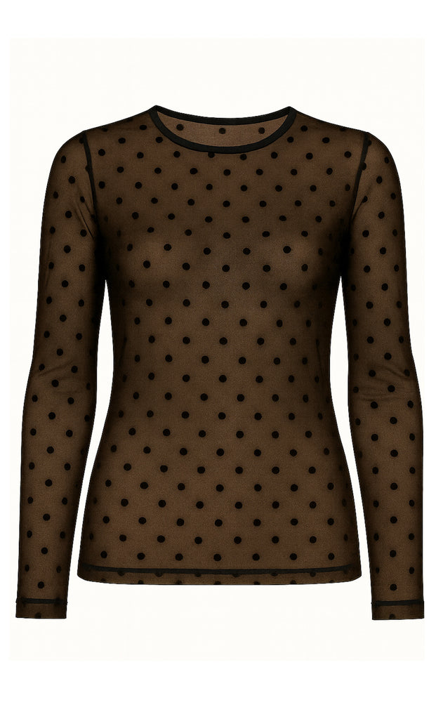 Say INA Copenhagen Bluse - Sophia Mesh - Brown W. Black Dots