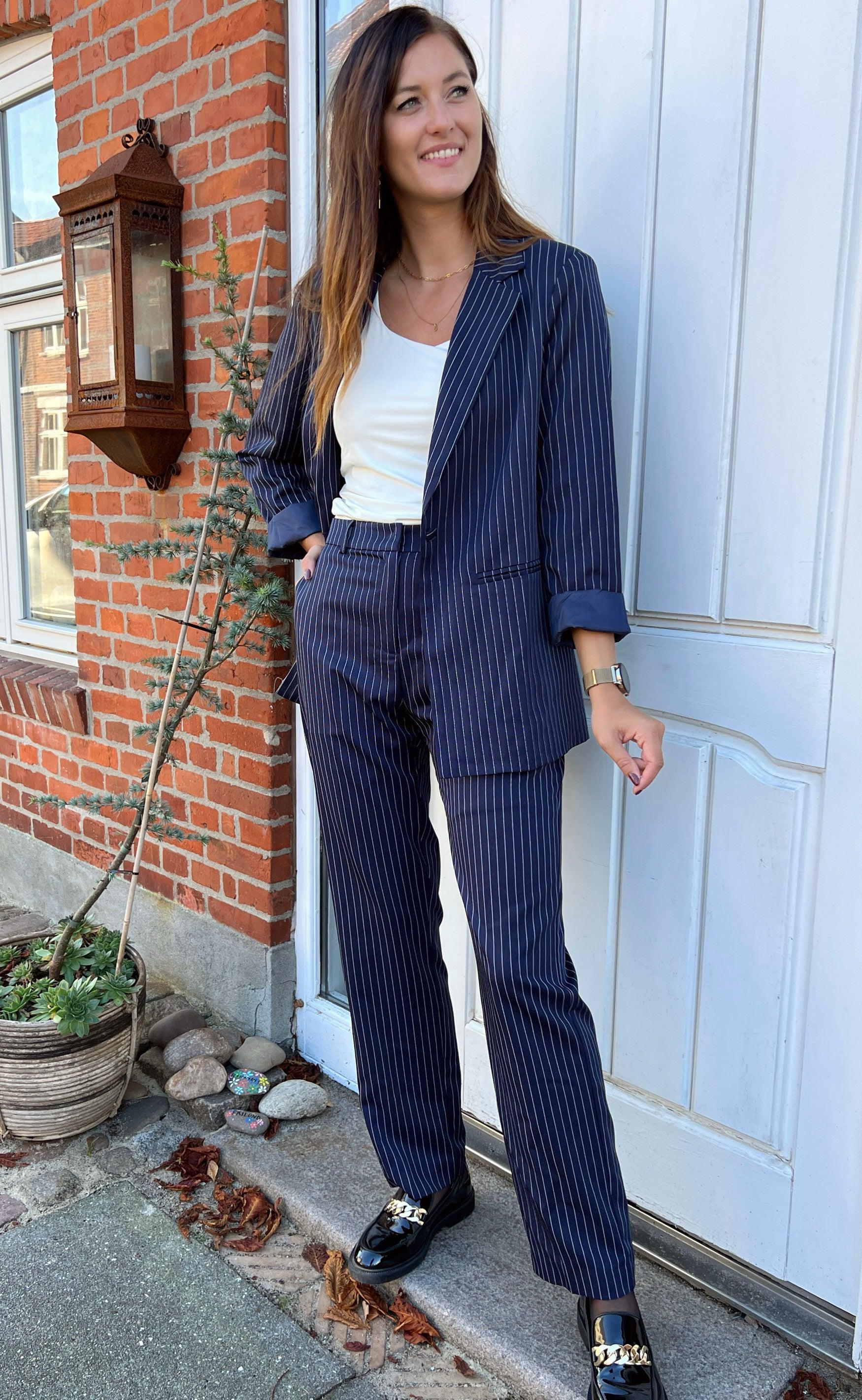 Say INA Copenhagen Bukser - Zoey Wide - Navy Pinstripe