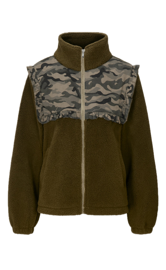 Say INA Copenhagen Fleece Jakke - Fia - Army Green W. Camouflage