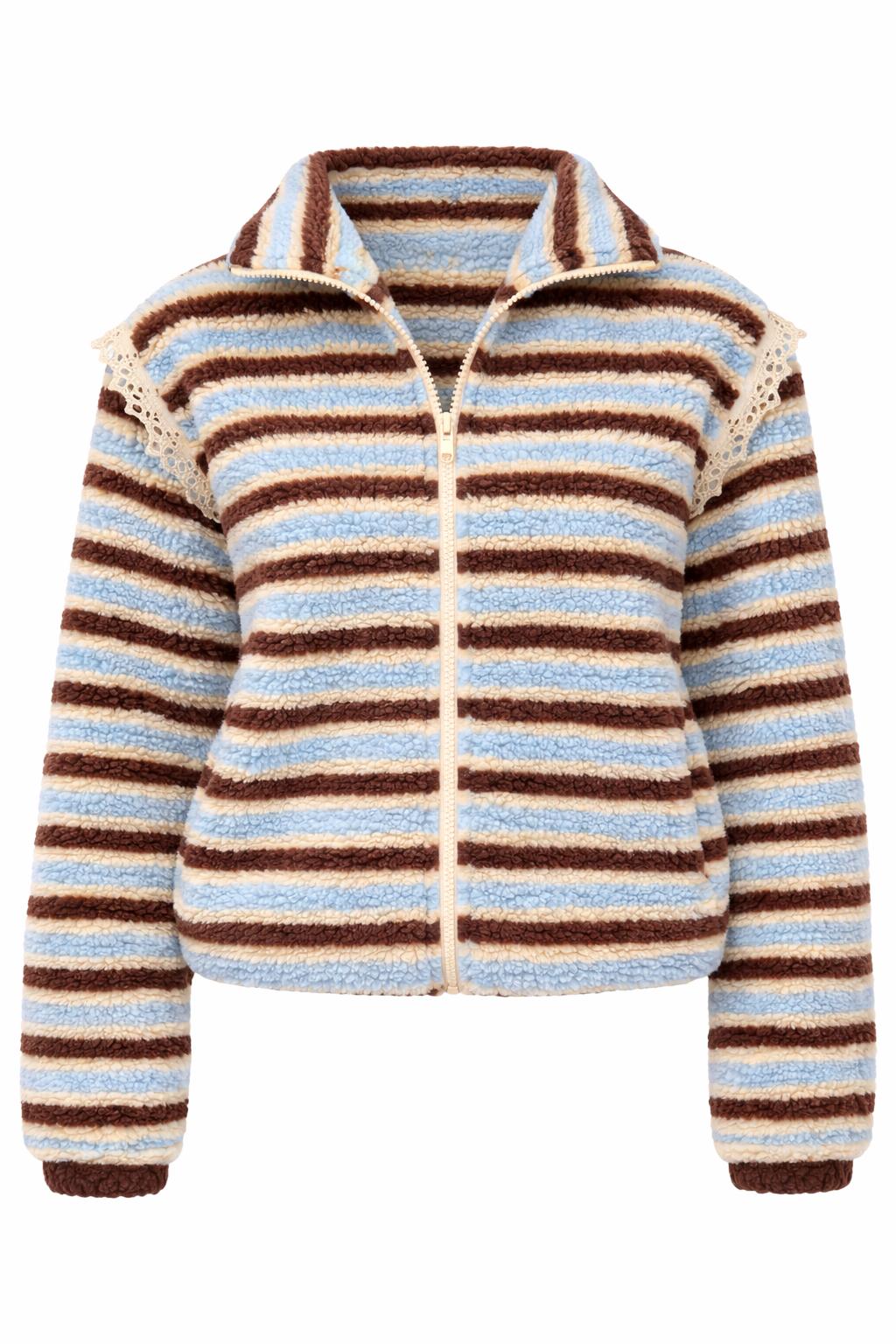 Say INA Copenhagen Fleece Jakke - Fia - Beige / Brown / Blue Striped