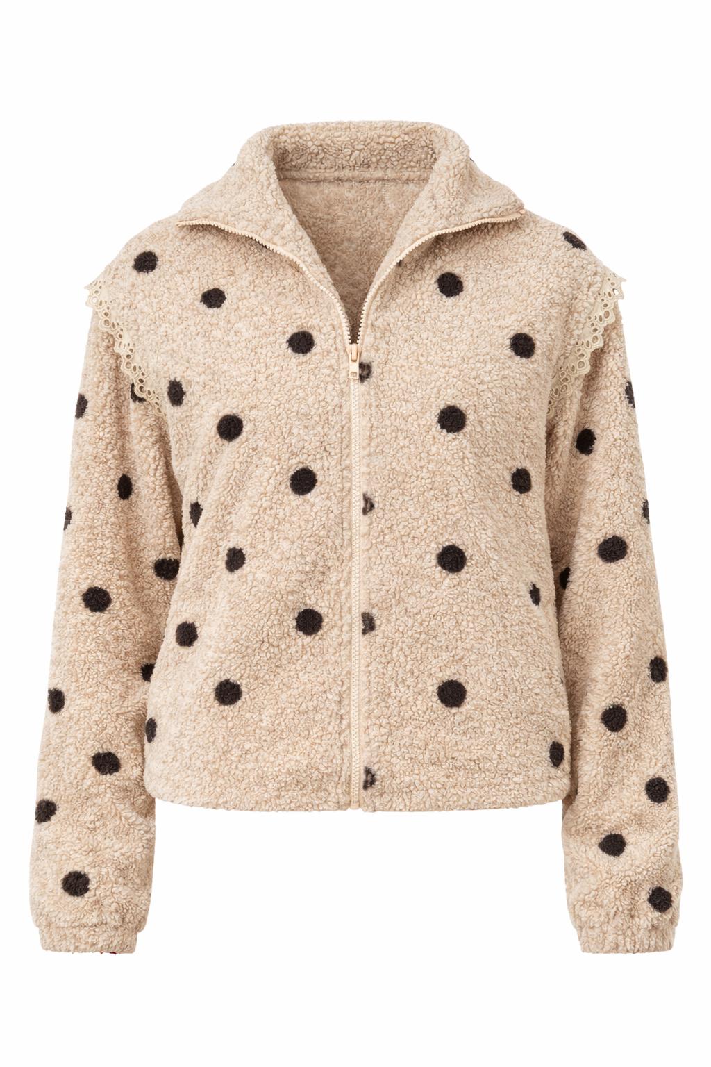 Say INA Copenhagen Fleece Jakke - Fia - Beige W. Black Dots