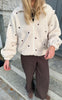 Say INA Copenhagen Fleece Jakke - Fia - Beige W. Brown Embroidery Hearts