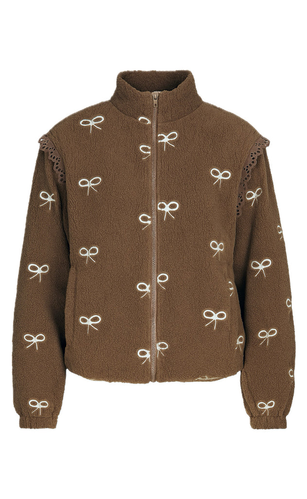 Say INA Copenhagen Fleece Jakke - Fia - Brown W. Bow Embroidery