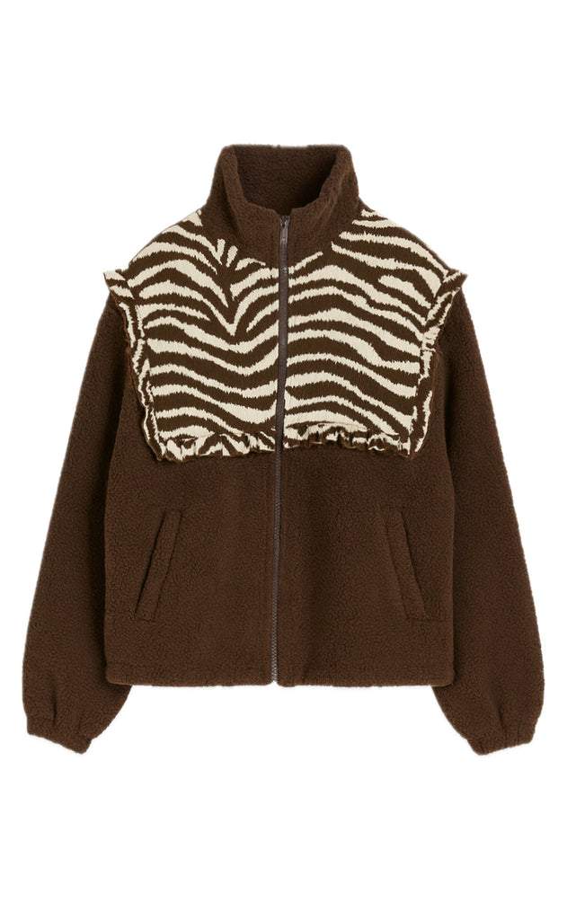 Say INA Copenhagen Fleece Jakke - Fia - Dark Brown W. Zebra