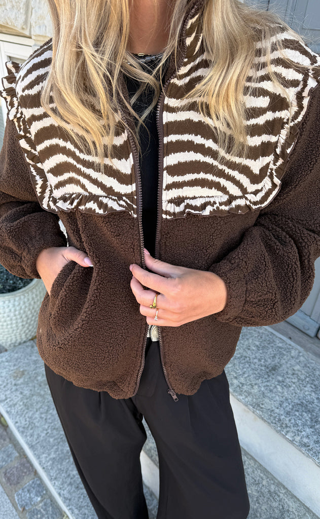 Say INA Copenhagen Fleece Jakke - Fia - Dark Brown W. Zebra