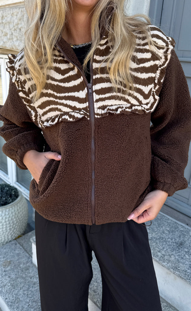 Say INA Copenhagen Fleece Jakke - Fia - Dark Brown W. Zebra