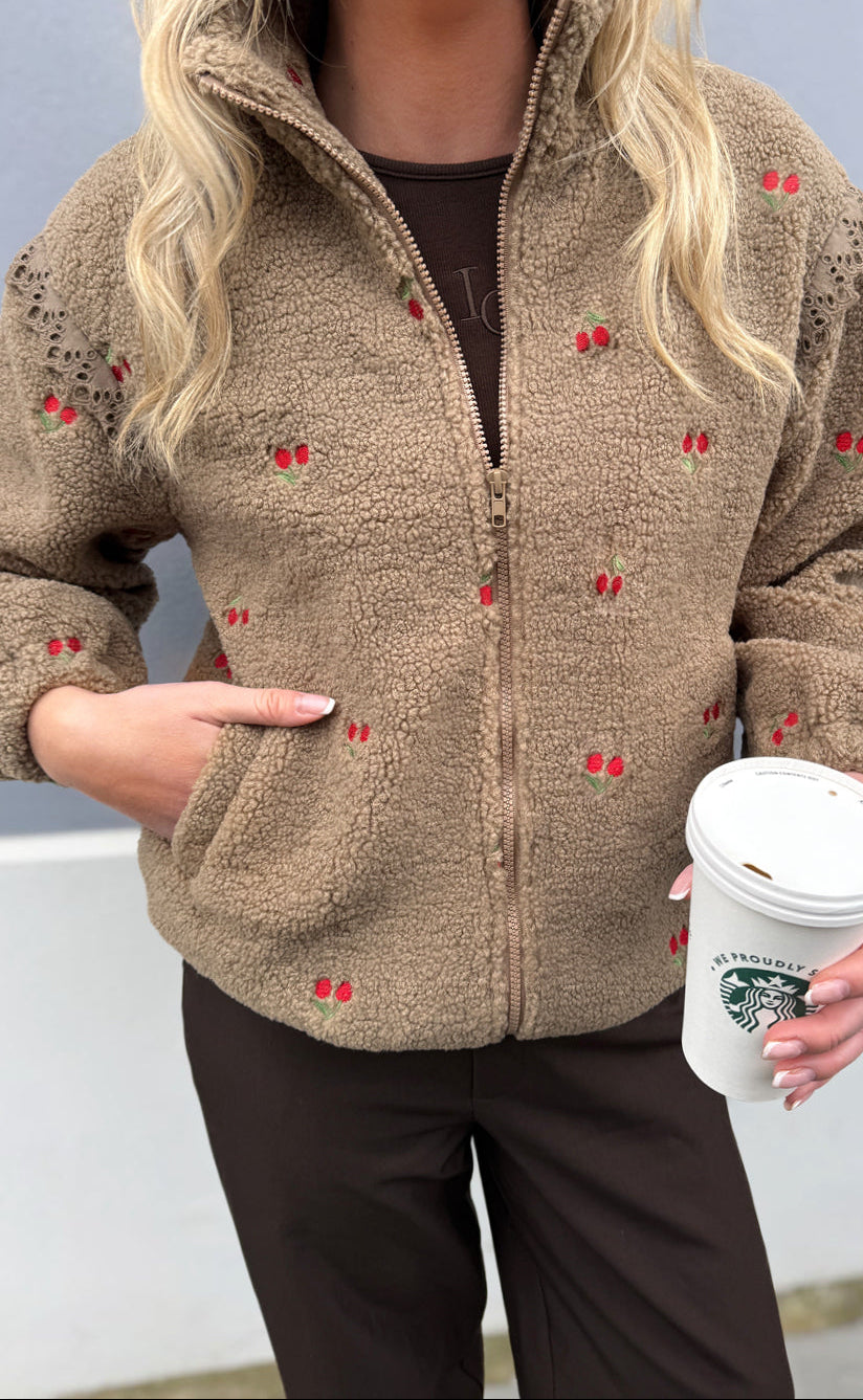 Say INA Copenhagen Fleece Jakke - Fia - Taupe W. Cherry