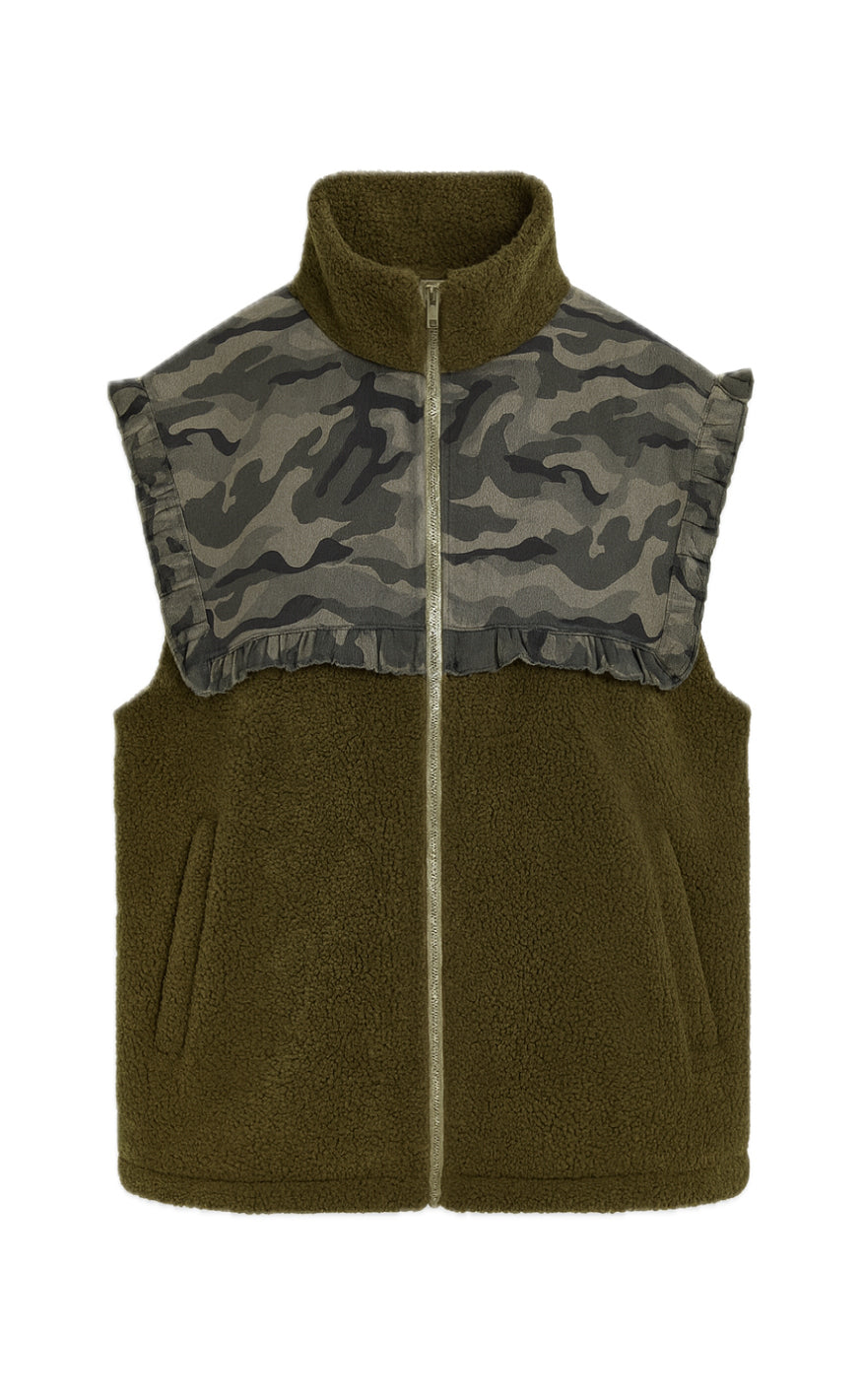 Say INA Copenhagen Fleece Vest - Fia - Army Green W. Camouflage