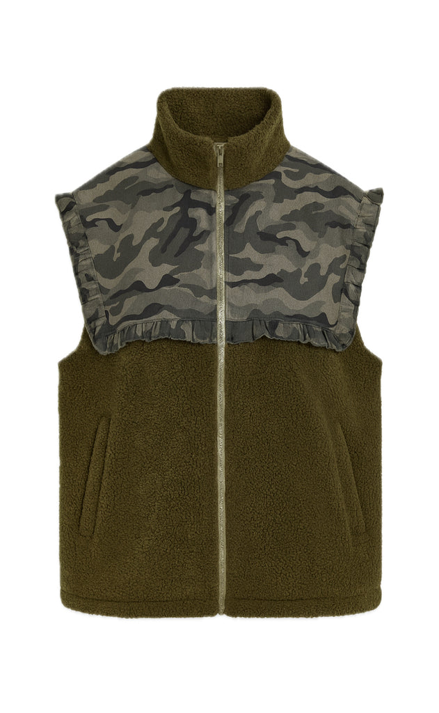 Say INA Copenhagen Fleece Vest - Fia - Army Green W. Camouflage