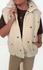 Say INA Copenhagen Fleece Vest - Fia - Beige W. Brown Embroidery Hearts
