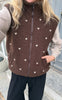 Say INA Copenhagen Fleece Vest - Fia - Dark Brown W. Beige Embroidery Hearts