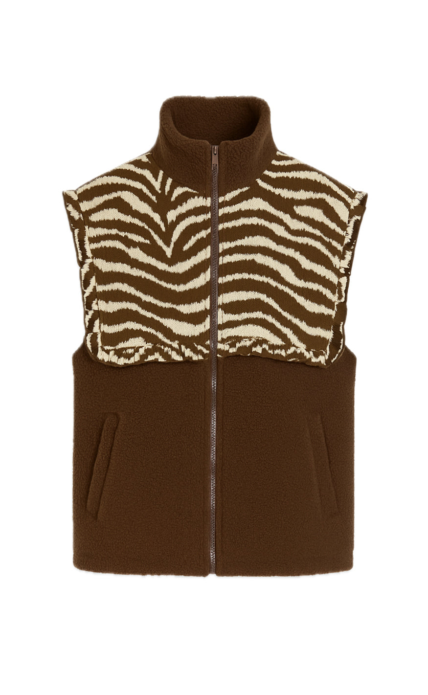 Say INA Copenhagen Fleece Vest - Fia - Dark Brown W. Zebra