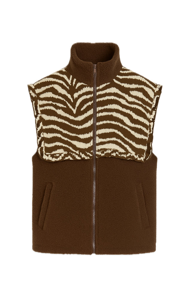 Say INA Copenhagen Fleece Vest - Fia - Dark Brown W. Zebra
