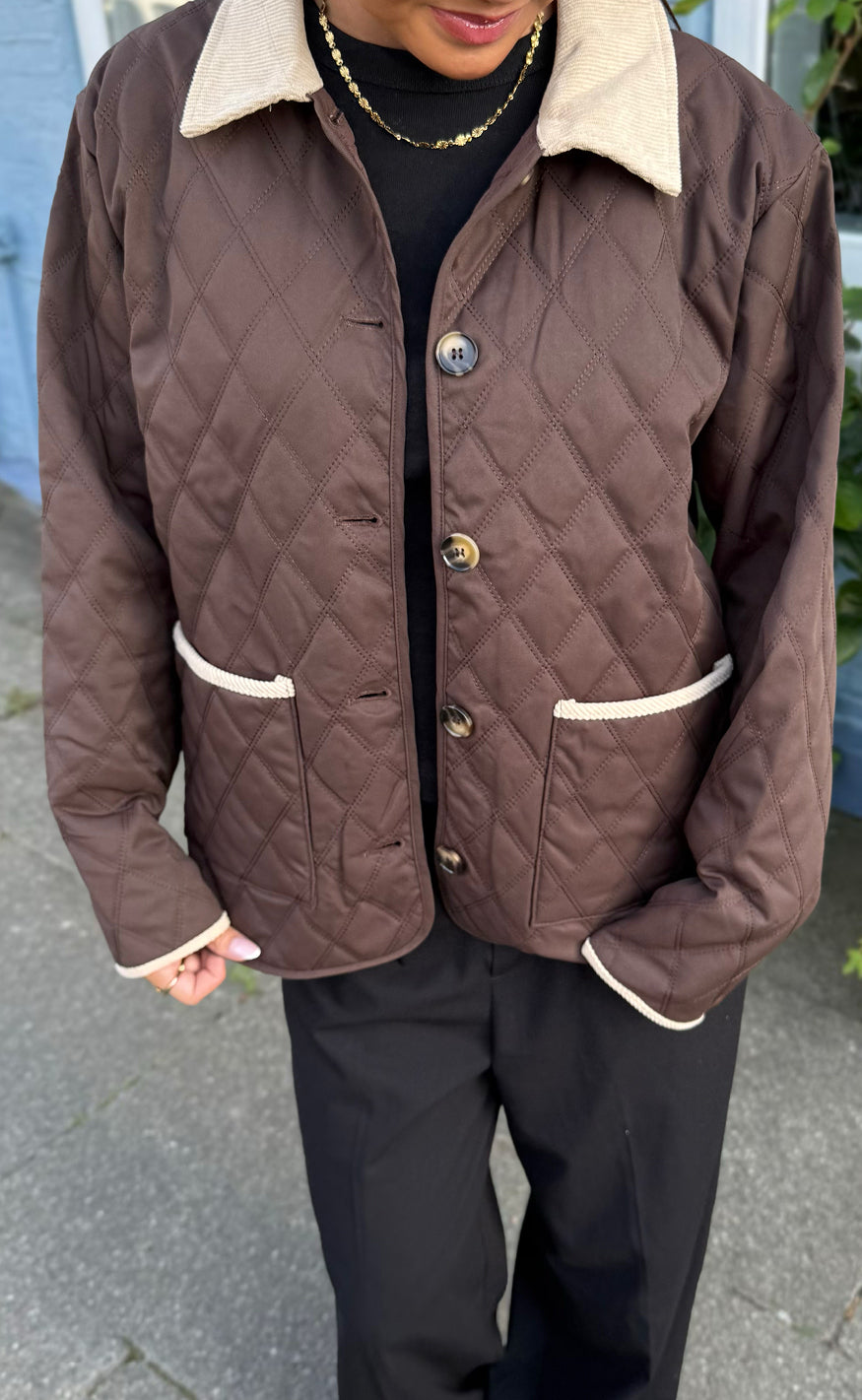 Say INA Copenhagen Jakke - Adele Quilt - Chocolate Brown W. Corduroy