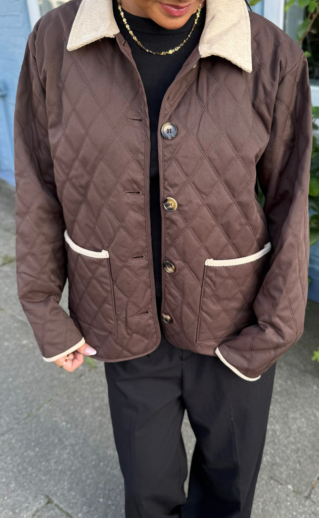 Say INA Copenhagen Jakke - Adele Quilt - Chocolate Brown W. Corduroy
