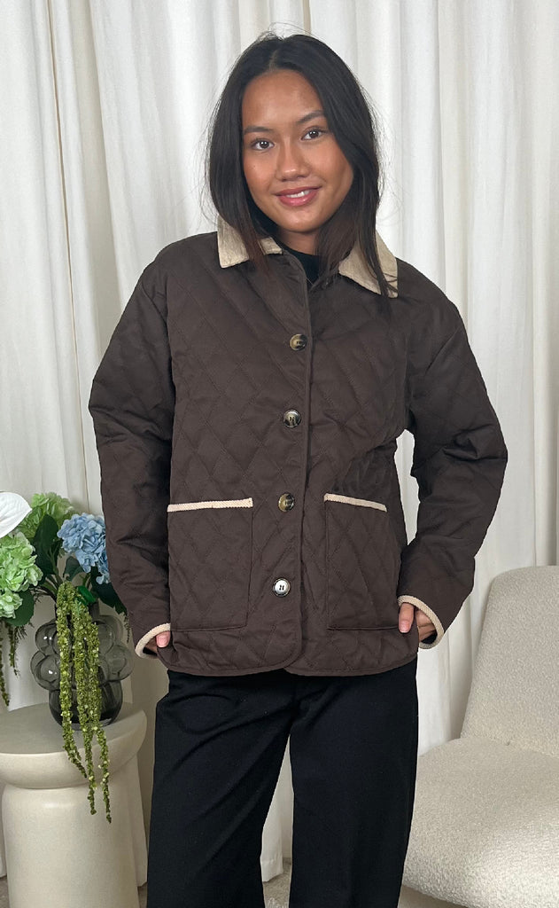 Say INA Copenhagen Jakke - Adele Quilt - Chocolate Brown W. Corduroy