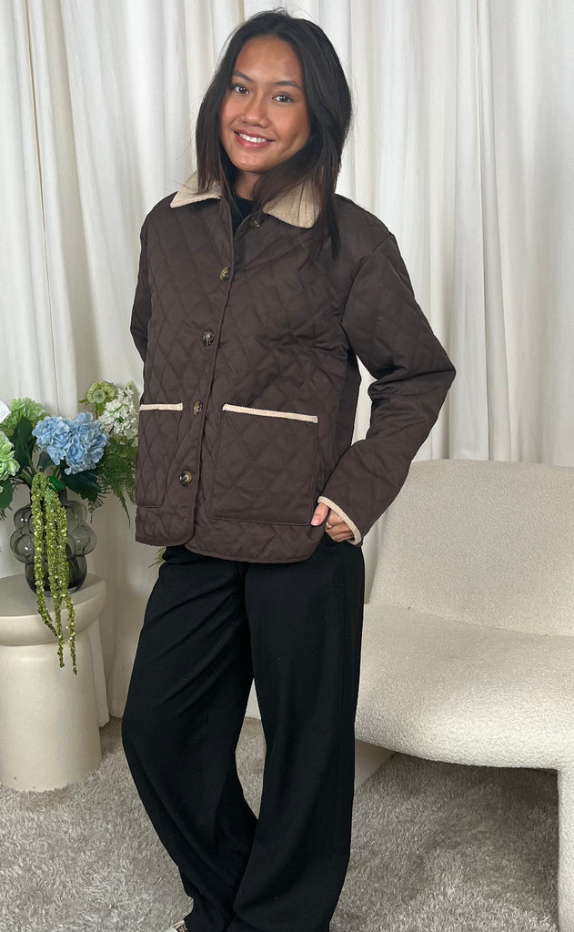Say INA Copenhagen Jakke - Adele Quilt - Chocolate Brown W. Corduroy