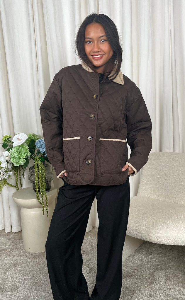 Say INA Copenhagen Jakke - Adele Quilt - Chocolate Brown W. Corduroy