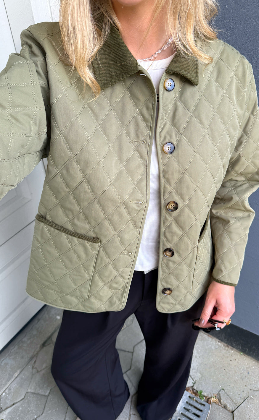 Say INA Copenhagen Jakke - Adele Quilt - Green W. Corduroy