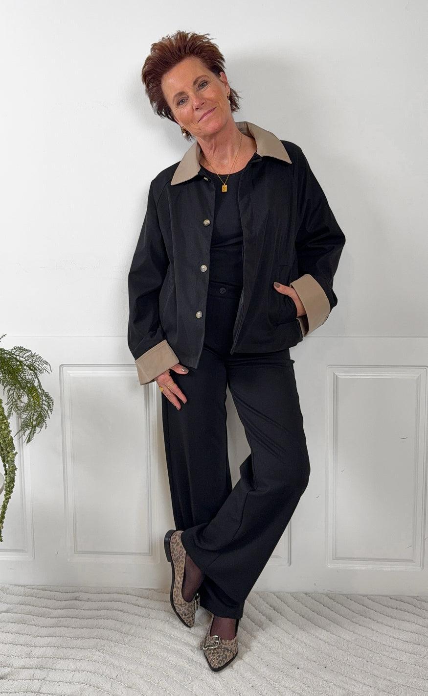Say INA Copenhagen Jakke - Caroline Contrast Trenchcoat - Black/Brownish