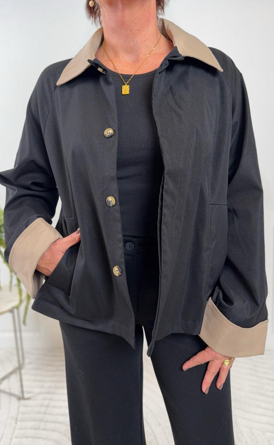 Say INA Copenhagen Jakke - Caroline Contrast Trenchcoat - Black/Brownish