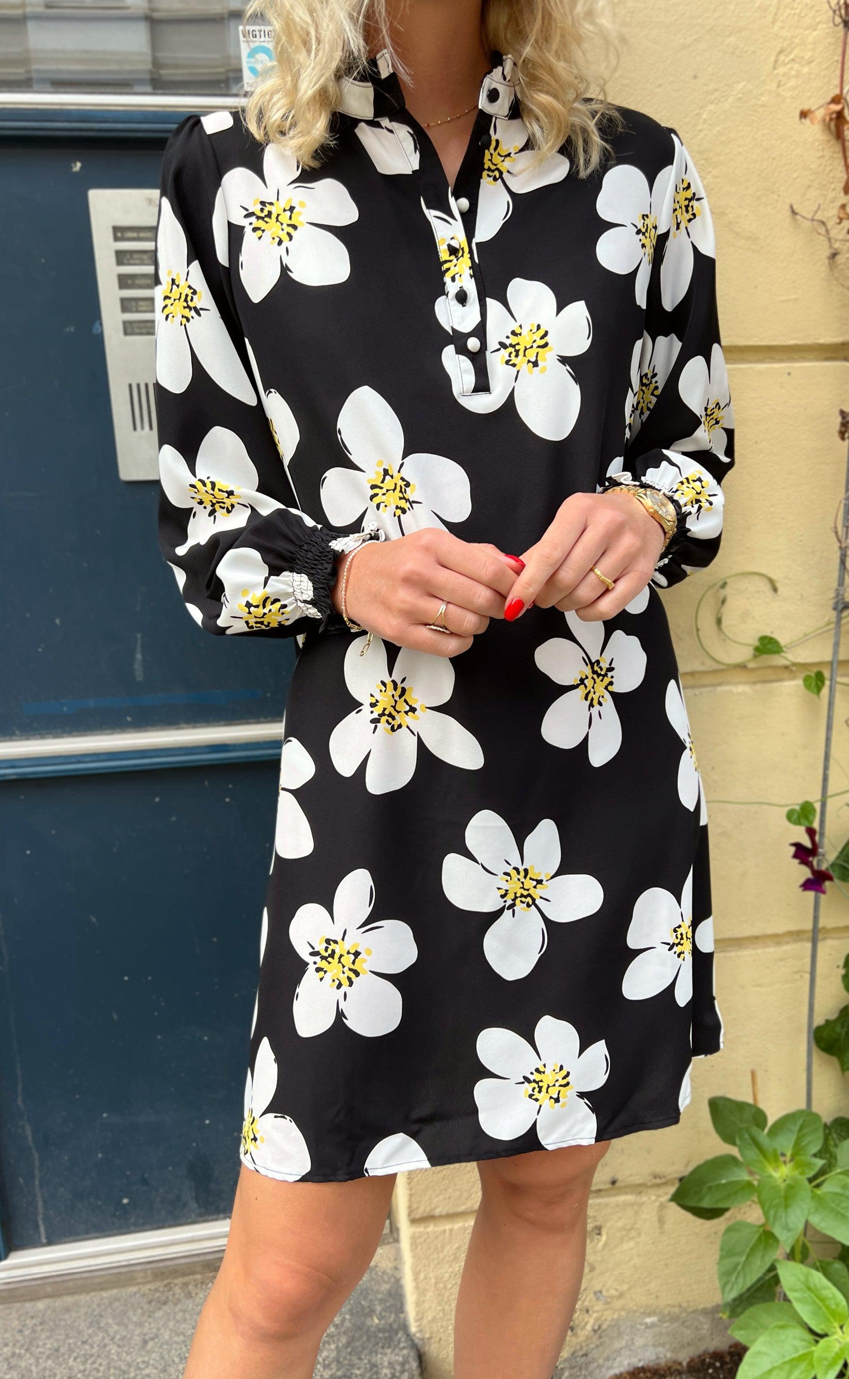 Say INA Copenhagen Kjole - Augusta - Black/White Flower